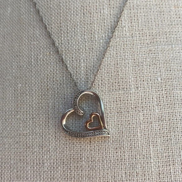 Sterling Silver Diamond Encrusted Heart Necklace - Picture 2 of 6